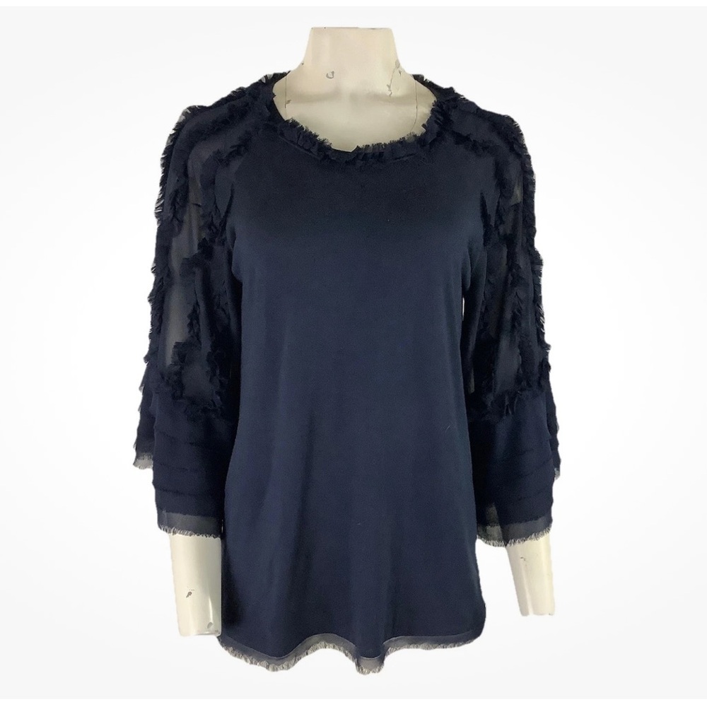 Kobi Halperin Sz M Chiffon Ruffle Statement Arm Blouse Blue Modal Elastane